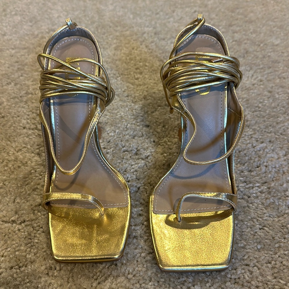 Ego Shoes Gold Lace Up Heels